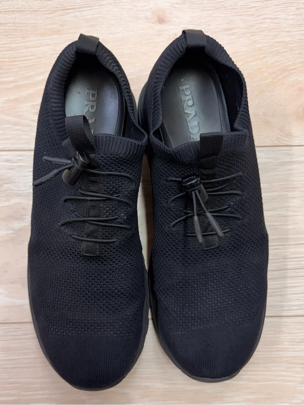 Prada Men's Black Knit Slip-On Athletic Shoes